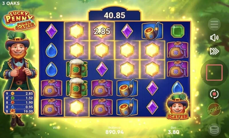 Lucky Penny Power Scatter – põhiline mäng kaskaadsete kadumistega ja kumulatiivse kordajaga